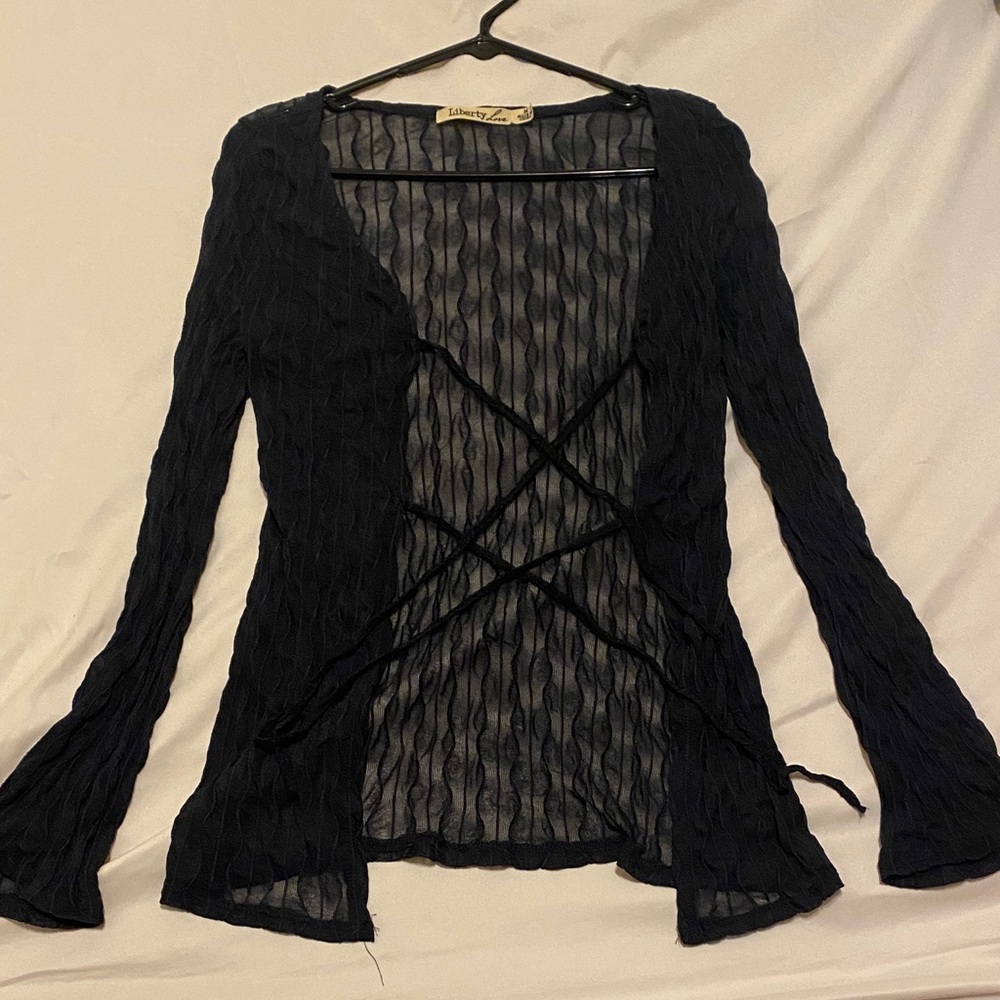 Navy Sheer Long Sleeve Top
